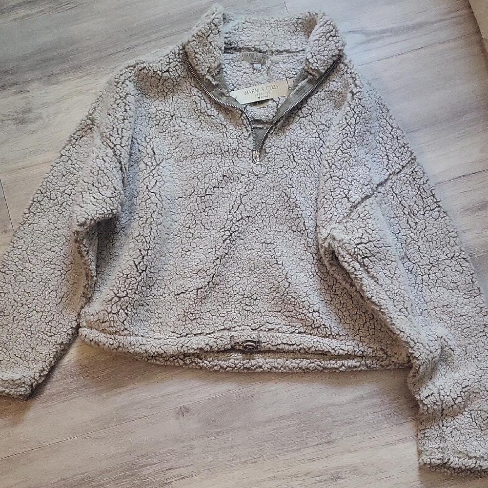 Cozy Gray Sherpa Pullover Sweater